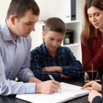 Divorced,Parents,With,Their,Son,Visiting,Lawyer.,Concept,Of,Child
