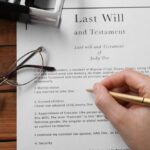 Woman,Signing,Last,Will,And,Testament,At,Wooden,Table,,Above
